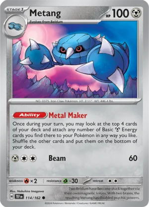 Pokémon TCG SV5: Temporal Forces 114/162 Metang Common Ungraded