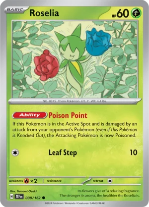 Pokémon TCG SV5: Temporal Forces 008/162 Roselia Common Ungraded