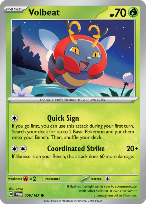 Pokémon TCG SV6: Twilight Masquerade 009/167 Volbeat Common Ungraded