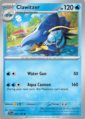 Pokémon TCG SV1: Scarlet & Violet Base 050/198 Clawitzer Common Ungraded