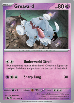 Pokémon TCG SV1: Scarlet & Violet Base 105/198 Greavard Common Ungraded