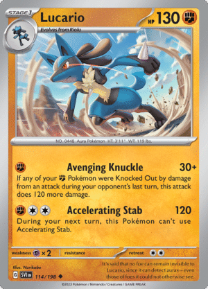 Pokémon TCG SV1: Scarlet & Violet Base 114/198 Lucario Uncommon Ungraded