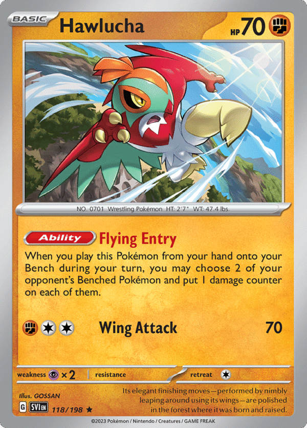 Pokémon TCG SV1: Scarlet & Violet Base 118/198 Hawlucha Rare Ungraded