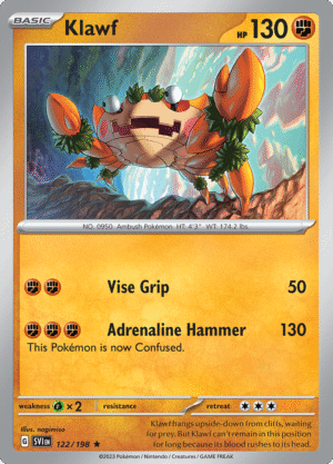 Pokémon TCG SV1: Scarlet & Violet Base 122/198 Klawf Rare Ungraded