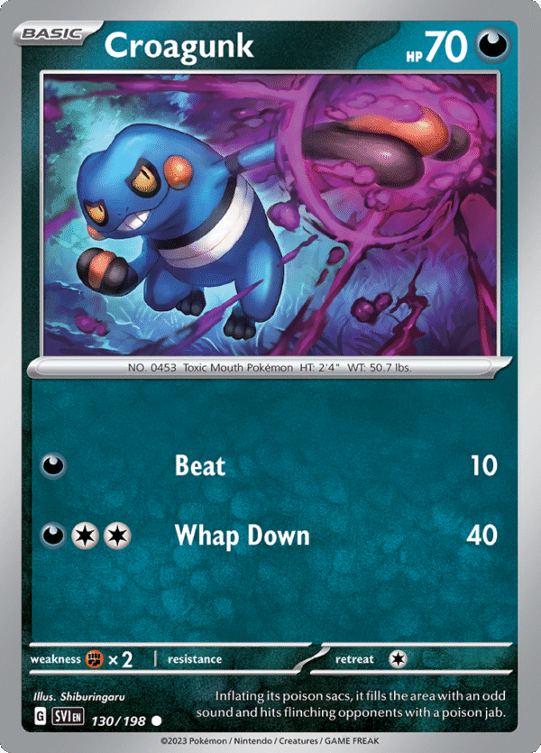 Pokémon TCG SV1: Scarlet & Violet Base 130/198 Croagunk Common Ungraded
