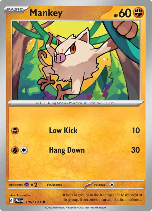Pokémon TCG SV2: Paldea Evolved 106/193 Mankey Common Ungraded