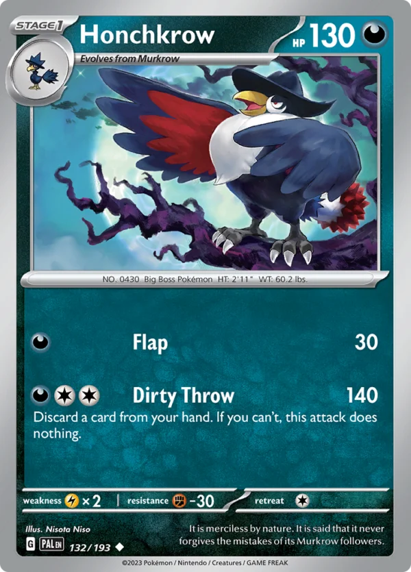 Pokémon TCG SV2: Paldea Evolved 132/193 Honchkrow Uncommon Ungraded