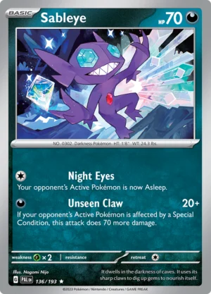 Pokémon TCG SV2: Paldea Evolved 136/193 Sableye Rare Ungraded