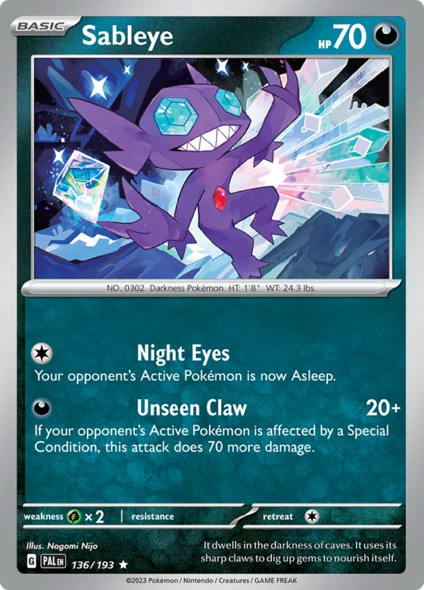 Pokémon TCG SV2: Paldea Evolved 136/193 Sableye Rare Ungraded