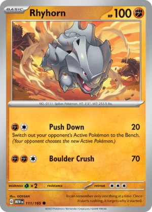 Pokémon TCG SV: Scarlet & Violet 151 111/165 Rhyhorn Common Ungraded