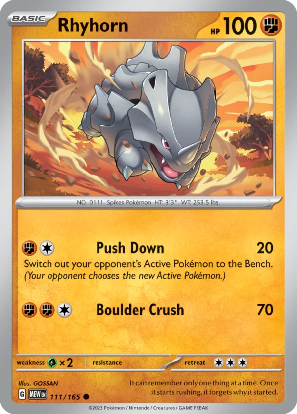 Pokémon TCG SV: Scarlet & Violet 151 111/165 Rhyhorn Common Ungraded