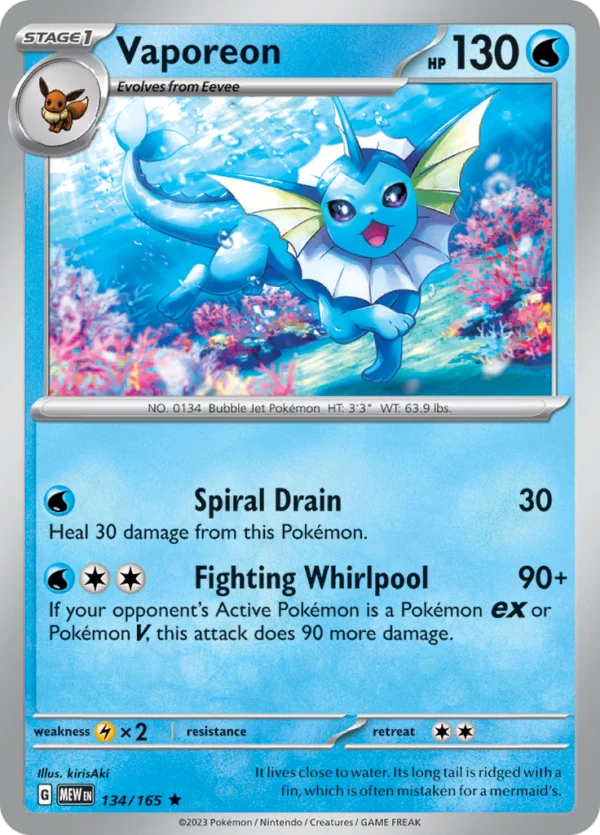 Pokémon TCG SV: Scarlet & Violet 151 134/165 Vaporeon Rare Ungraded