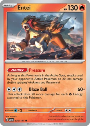 Pokémon TCG SV3: Obsidian Flames 030/197 Entei Rare Ungraded