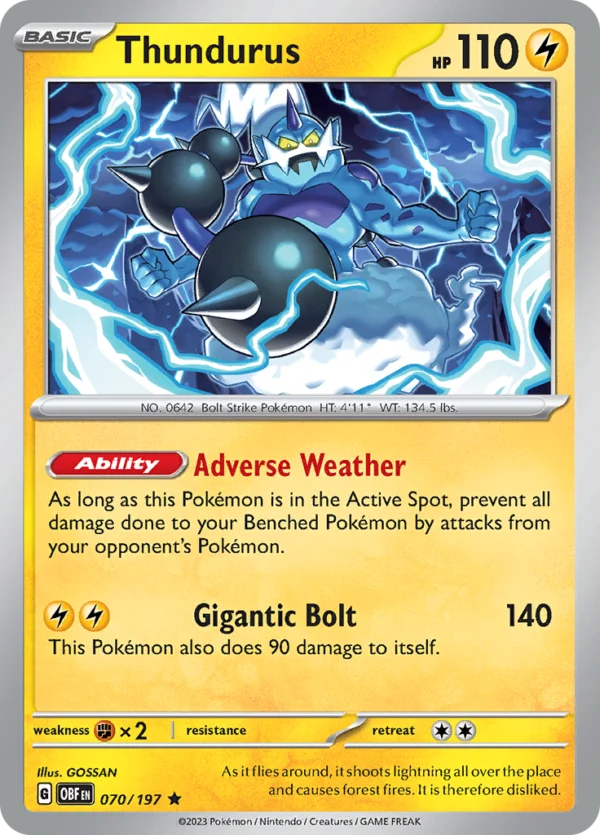 Pokémon TCG SV3: Obsidian Flames 070/197 Thundurus Rare Ungraded
