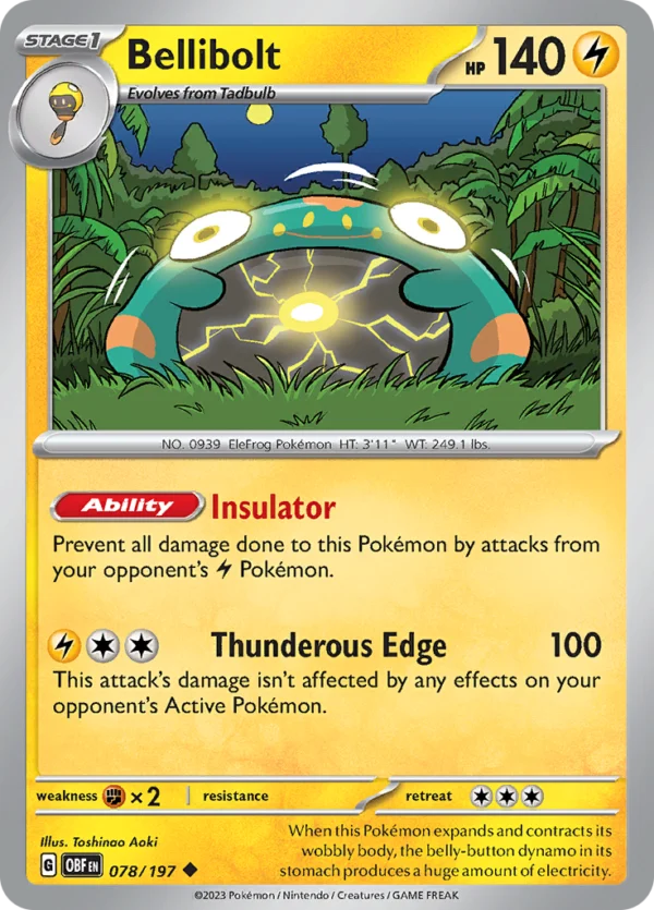 Pokémon TCG SV3: Obsidian Flames 078/197 Bellibolt Uncommon Ungraded