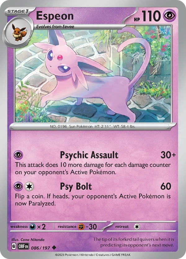 Pokémon TCG SV3: Obsidian Flames 086/197 Espeon Uncommon Ungraded