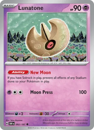 Pokémon TCG SV3: Obsidian Flames 092/197 Lunatone Uncommon Ungraded