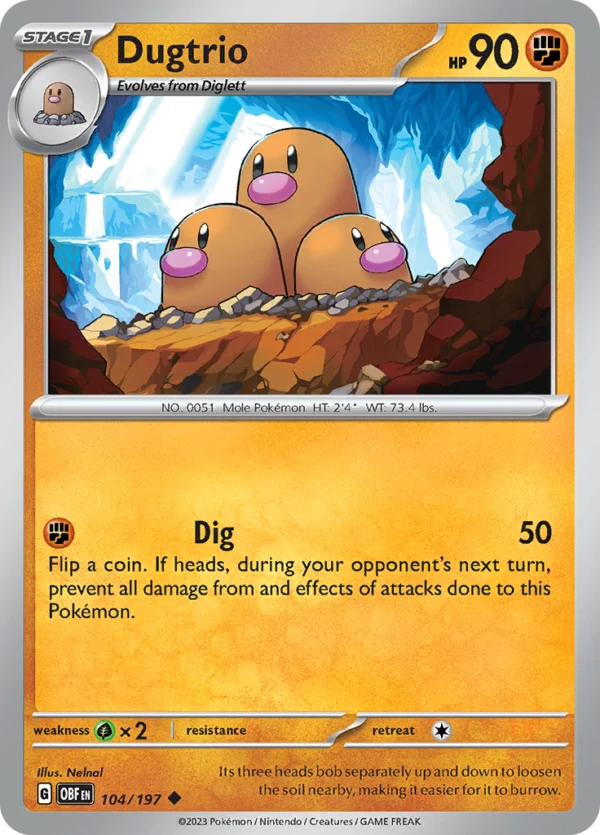 Pokémon TCG SV3: Obsidian Flames 104/197 Dugtrio Uncommon Ungraded