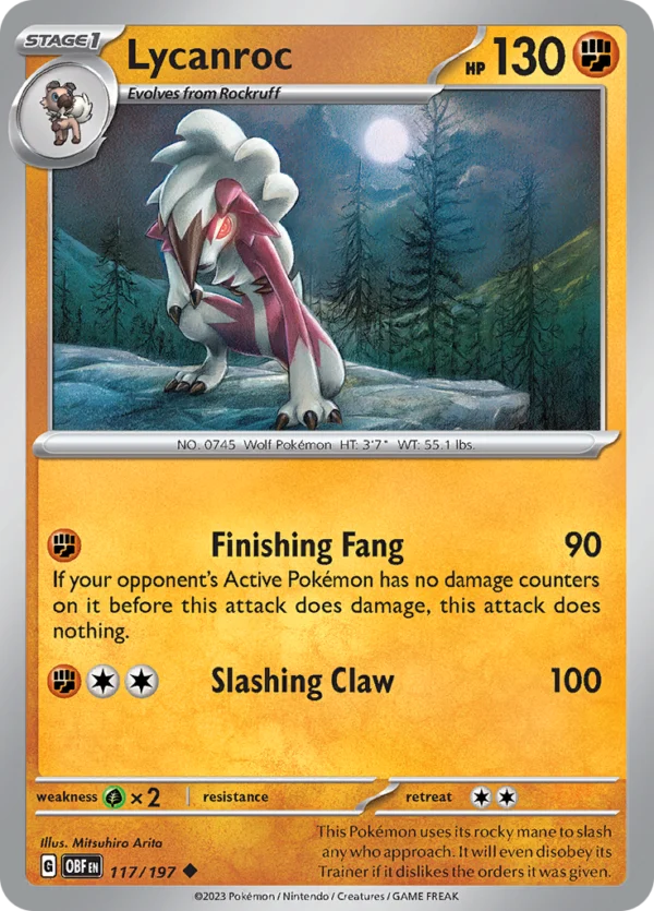 Pokémon TCG SV3: Obsidian Flames 117/197 Lycanroc Uncommon Ungraded