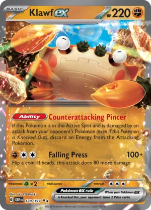 Pokémon TCG SV3: Obsidian Flames 120/197 Klawf ex Double Rare Ungraded