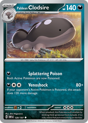 Pokémon TCG SV3: Obsidian Flames 129/197 Paldean Clodsire Uncommon Ungraded