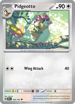 Pokémon TCG SV3: Obsidian Flames 163/197 Pidgeotto Uncommon Ungraded