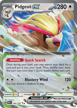 Pokémon TCG SV3: Obsidian Flames 164/197 Pidgeot ex Double Rare Ungraded