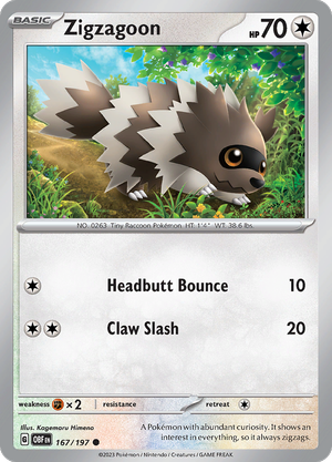 Pokémon TCG SV3: Obsidian Flames 167/197 Zigzagoon Common Ungraded