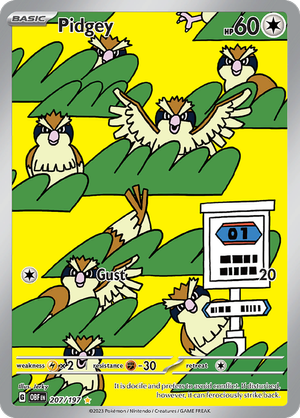 Pokémon TCG Pidgey 207/197 SV03: Obsidian Flames IR Full Art Ungraded