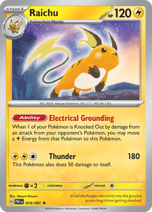 Pokémon TCG SV: Paldean Fates 019/091 Raichu Rare Ungraded
