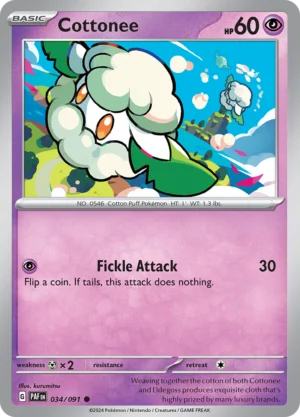 Pokémon TCG SV: Paldean Fates 034/091 Cottonee Common Ungraded