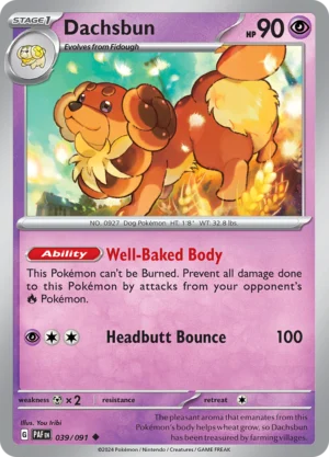 Pokémon TCG SV: Paldean Fates 039/091 Dachsbun Uncommon Ungraded