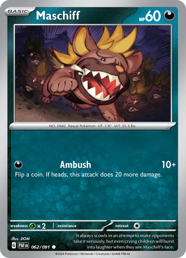Pokémon TCG SV: Paldean Fates 062/091 Maschiff Common Ungraded
