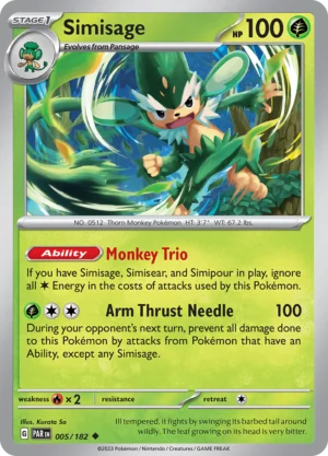 Pokémon TCG SV4: Paradox Rift 005/182 Simisage Uncommon Ungraded