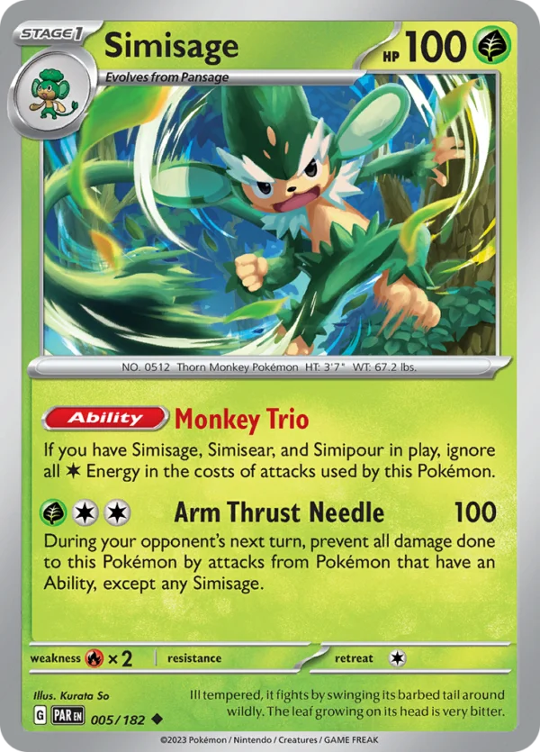 Pokémon TCG SV4: Paradox Rift 005/182 Simisage Uncommon Ungraded