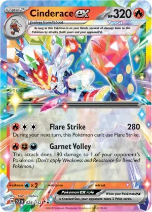 Pokémon TCG SV7: Stellar Crown 028/142 Cinderace ex Double Rare Ungraded