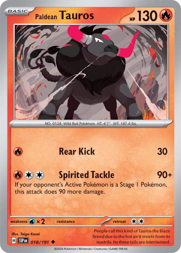 Pokémon TCG SV8: Surging Sparks 018/191 Paldean Tauros Uncommon Ungraded