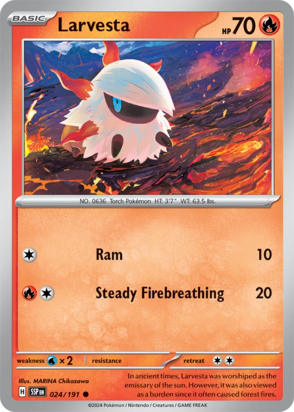 Pokémon TCG SV8: Surging Sparks 024/191 Larvesta Common Ungraded