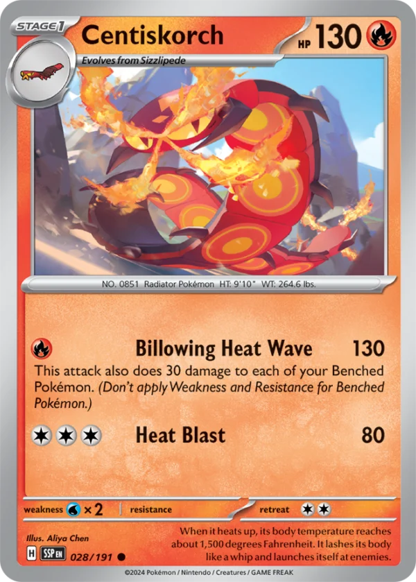 Pokémon TCG SV8: Surging Sparks 028/191 Centiskorch Common Ungraded