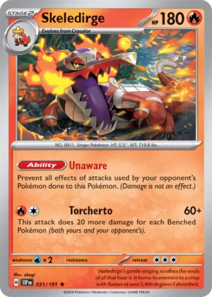 Pokémon TCG SV8: Surging Sparks 031/191 Skeledirge Rare Ungraded