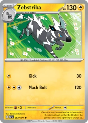 Pokémon TCG SV8: Surging Sparks 063/191 Zebstrika Common Ungraded