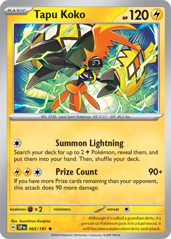 Pokémon TCG SV8: Surging Sparks 065/191 Tapu Koko Rare Ungraded