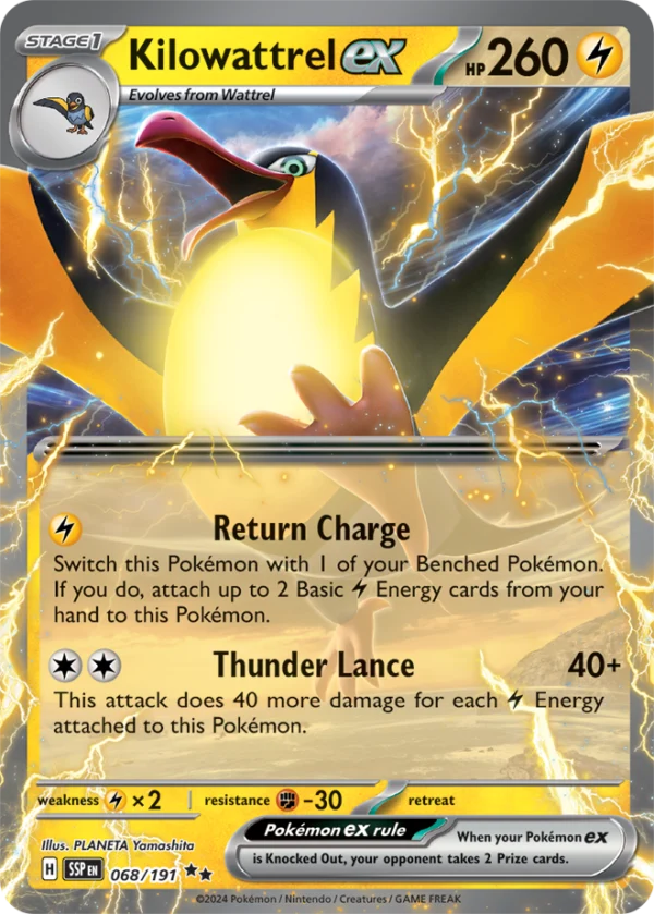 Pokémon TCG SV8: Surging Sparks 068/191 Kilowattrel ex Double Rare Ungraded