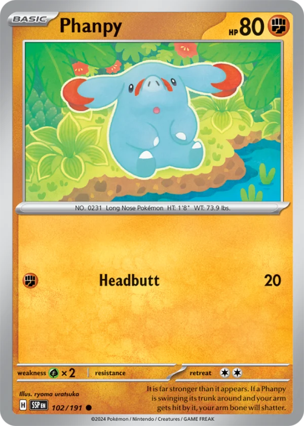 Pokémon TCG SV8: Surging Sparks 102/191 Phanpy Common Ungraded