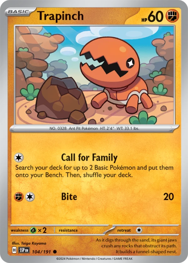 Pokémon TCG SV8: Surging Sparks 104/191 Trapinch Common Ungraded