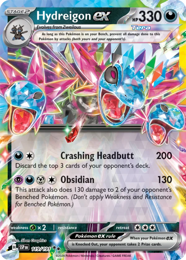 Pokémon TCG SV8: Surging Sparks 119/191 Hydreigon ex Double Rare Ungraded