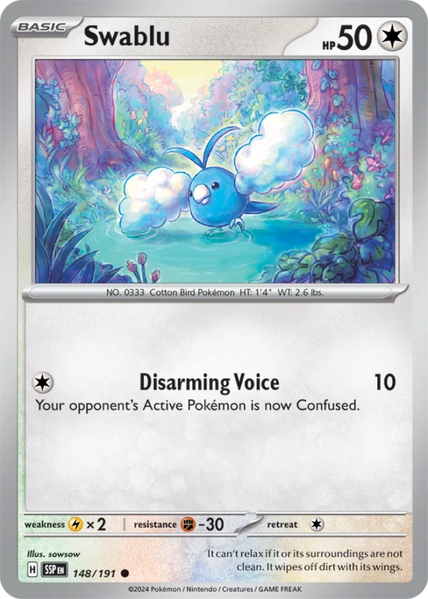 Pokémon TCG SV8: Surging Sparks 148/191 Swablu Common Ungraded