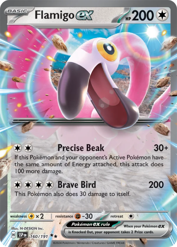 Pokémon TCG SV8: Surging Sparks 160/191 Flamigo ex Double Rare Ungraded