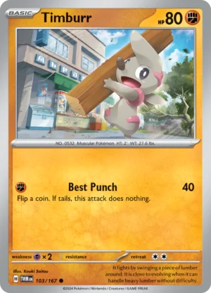 Pokémon TCG SV6: Twilight Masquerade 103/167 Timburr Common Ungraded