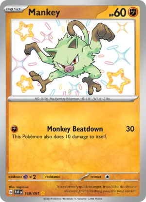 Pokémon TCG SV: Paldean Fates 169/091 Mankey Shiny Rare Ungraded